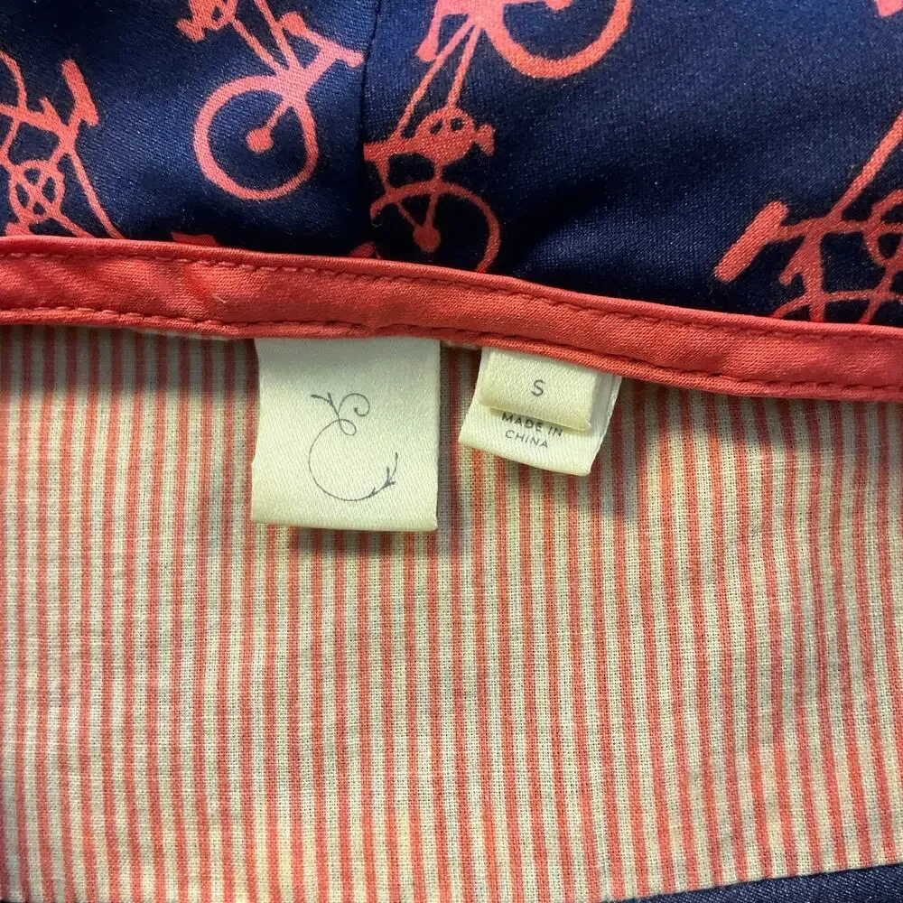 Anthropologie Bicycle Print Pajama Set Women’s Small Navy Pink Lounge Satin